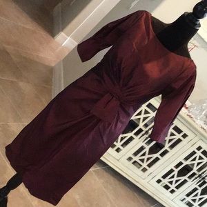 Montage Occasions back zip dress, metallic wine, size 8